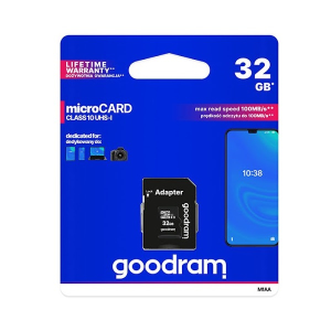 Goodram memóriakártya 32gb (microsdhc, class 10, uhs-i 1, m1aa-0320r11 utód) + sd adapter m1aa-0320r12
