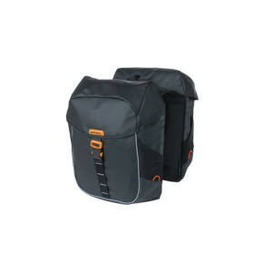 BASIL dupla táska Miles Tarpaulin Double Bag, Universal Bridge System, fekete narancs kerékpáros