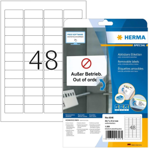 HERMA Etiketten A4 weiß 45,7x21,2 mm ablösb. Papier 1200 St. (4346)