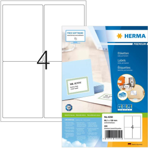 HERMA Adressetiketten A4 weiß 99,1x139 mm Papier 400 St. (4250)