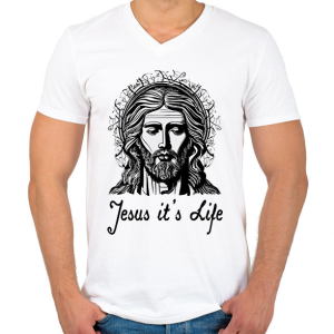 PRINTFASHION jesus its life - Férfi V-nyakú póló - Fehér