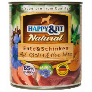 Happy&amp;Fit Happy Fit Natural Dog Konzerv Kacsa-Sonka Sütőtökkel-Aloe Verával 400g