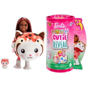 Mattel Barbie Cutie Reveal Chelsea meglepetés baba - Állatos jelmezek - Cica-Panda - Piros (HRK28)