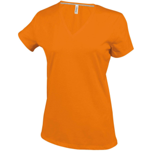 KARIBAN V-nyakú rövid ujjú Női pamut póló KA381, Orange-3XL