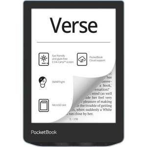 PocketBook e-Reader - PB629 VERSE Bright Blue (6&quot;E Ink Carta, Cpu: 1GHz,512MB,8GB,1500mAh, wifi,mSD, kép megvilágítás)