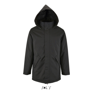 SOL&#039;S ROBYN steppelt bélésű unisex kabát, gallérba rejthető kapucnival SO02109, Black-3XL