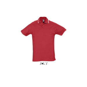 SOL&#039;S PRACTICE rövid ujjú kontrasztcsíkos férfi galléros piké pamut póló SO11365, Red/White-L
