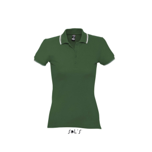 SOL&#039;S PRACTICE rövid ujjú kontrasztcsíkos Női galléros piké pamut póló SO11366, Golf Green/White-XL