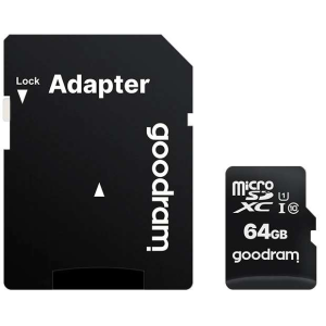Goodram Memóriakártya MicroSD Goodram 64GB,UHS I,cls 10 + adapter, M1AA-0640R12