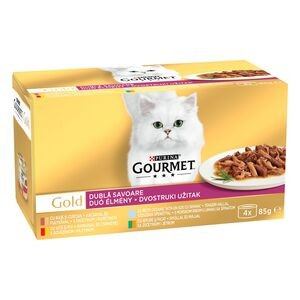 Gourmet 4db-tól : GOURMET GOLD Duó élmény nedves macskaeledel 4x85g , ( kacsa-pulyka , marha-csirke, tengerihal spenóttal , nyúl-máj )