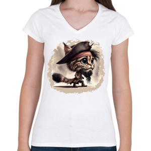 PRINTFASHION Hiúz Jack Sparrow kapitány jelmezben - Női V-nyakú póló - Fehér