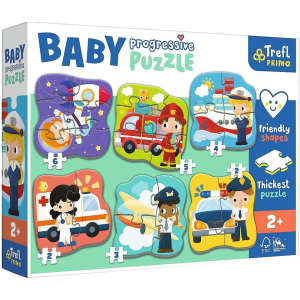 Trefl Puzzle Baba progresszív készlet 6 az 1-ben foglalkozásokhoz és járművekhez 22 darab