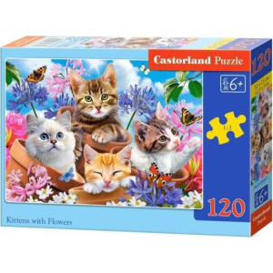 Castorland Puzzle 120 cica virágokkal CASTOR