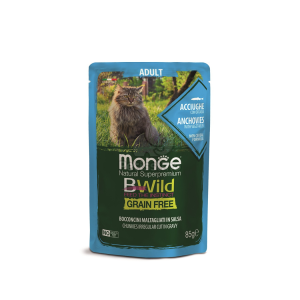  Monge BWild Grain Free Adult nedves macskaeledel - szardella zöldségekkel 85 g