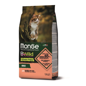  Monge BWild Grain Free Adult száraz macskatáp - lazac, borsó 1,5 kg