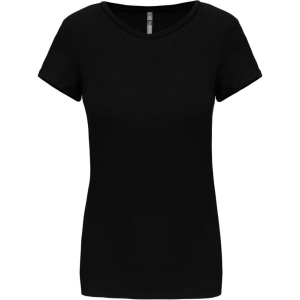 KARIBAN Női rövid ujjú környakas sztreccs póló, Kariban KA3013, Black-2XL