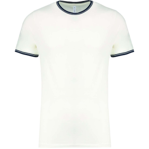 KARIBAN Férfi kereknyakú piké póló, kontrasztos szélekkel, Kariban KA373, Off White/Navy-3XL