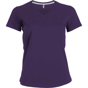 KARIBAN Női V-nyakú rövid ujjú pamut póló, Kariban KA381, Purple-3XL
