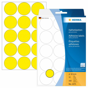 HERMA 32 mm átmérőjű Jelölő pötty sárga (480 cimke / csomag)