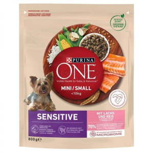 Nestlé Purina Purina One Mini/Small Sensitive száraz kutyaeledel lazaccal és rizzsel 800 g