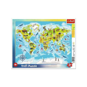 Trefl Világtérkép állatokkal 25 db-os keretes puzzle - Trefl