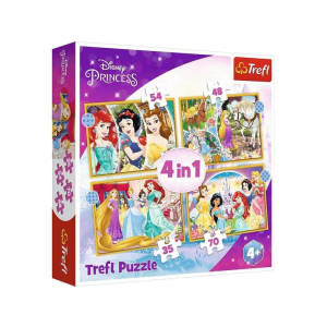 Trefl : Disney hercegnők boldog napja 4 az 1-ben puzzle - 35, 48, 54, 70 darabos