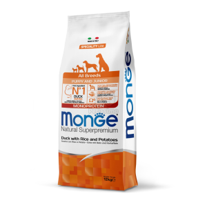  Monge Speciality Line All Breeds Puppy & Junior Monoprotein száraz kutyatáp - kacsa, rizs és burgonya 12 kg