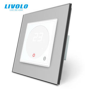 LIVOLO C7TMWS LIVOLO érintős hőmérséklet kapcsoló, termosztát, 250V 16A, fehér-ezüst kristályüveg