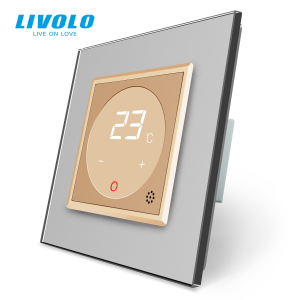 LIVOLO C7TMGS LIVOLO érintős hőmérséklet kapcsoló, termosztát, 250V 16A, arany-ezüst kristályüveg
