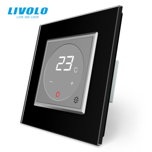 LIVOLO C7TMSB LIVOLO érintős hőmérséklet kapcsoló, termosztát, 250V 16A, ezüst-fekete kristályüveg