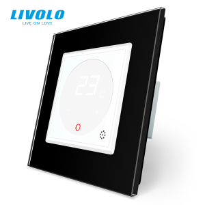 LIVOLO C7TMWB LIVOLO érintős hőmérséklet kapcsoló, termosztát, 250V 16A, fehér-fekete kristályüveg