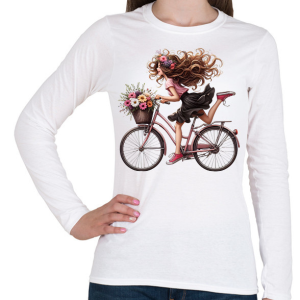 PRINTFASHION Boldog biciklis lány - Női hosszú ujjú póló - Fehér