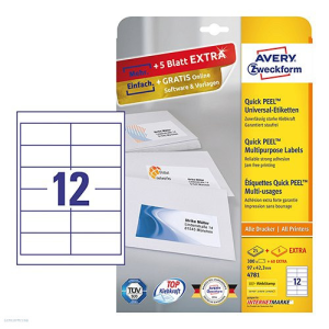 Avery zweckform Etikett címke univerzális 4781 QuickPEEL 97 x 42,3 mm 25 ív