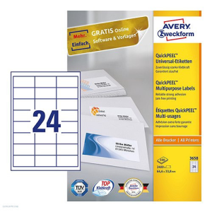 Avery zweckform Etikett címke univerzális 3658 QuickPEEL 64,6 x 33,8 mm