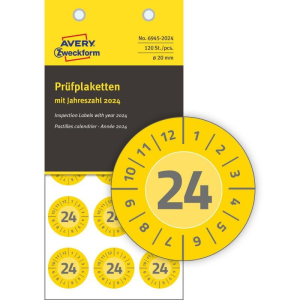 Avery zweckform Etikett címke eltávolíthatatlan plakettek NoPeelTM 2024 év-hónapokkal 20 mm 6945 Avery sárga